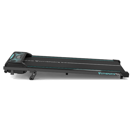 CITYSPORTS WP6 walking pad, low side view with transport wheels